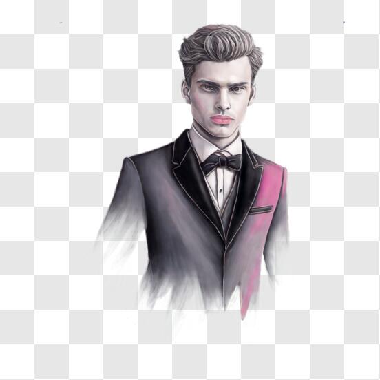 Download Elegant Man in Tuxedo with Bow Tie PNG Online - Creative Fabrica