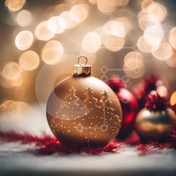 Festive Gold Ball Ornament with Red and Gold Baubles stock photo