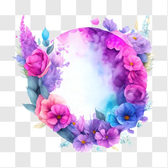 Purple peony wreath frame flowers watercolor PNG – WatercolorPNG