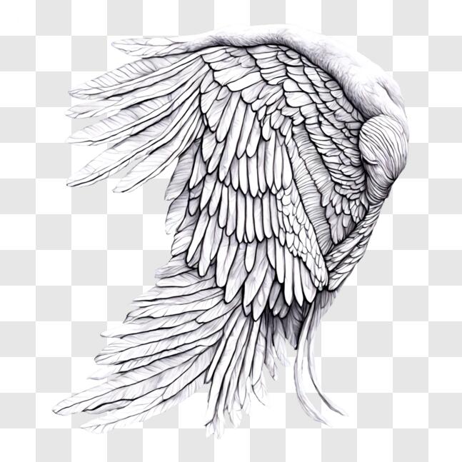 Download Black and White Drawing of Angel's Wing PNGs Online - Creative ...
