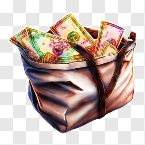 White paper bag full of money (isolated on white background v.2