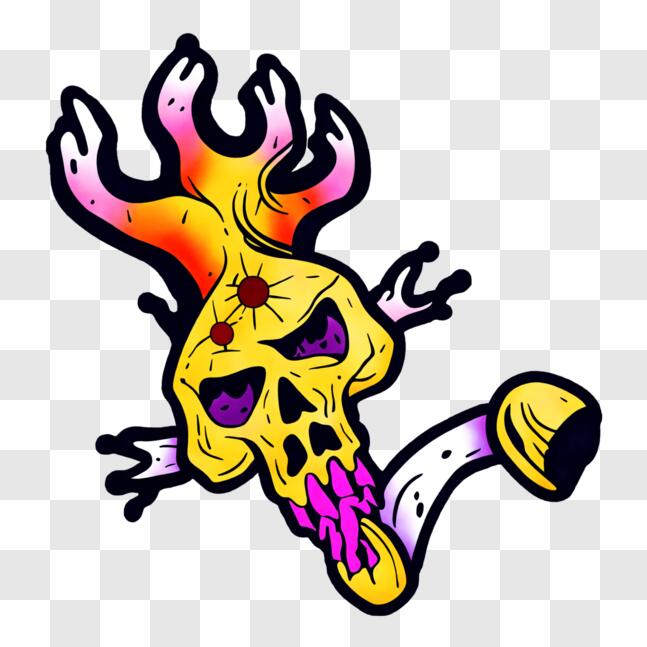 Download Cartoon Skull with Yellow and Purple Flames PNG Online ...