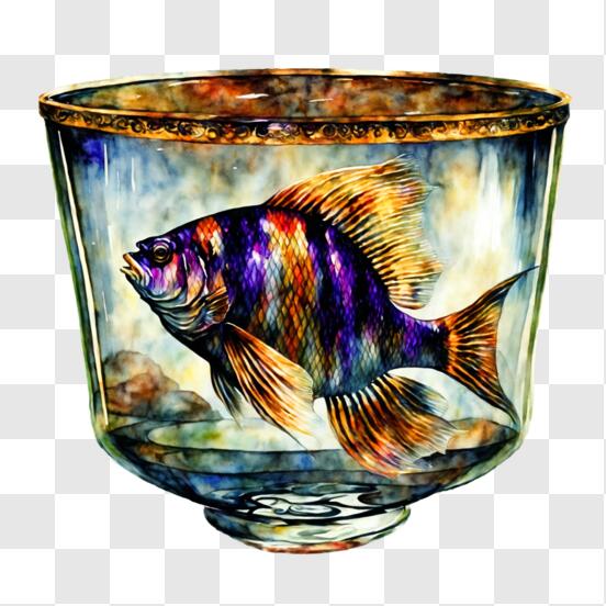 Download Vibrant Fish in a Colorful Aquarium Bowl PNG Online - Creative  Fabrica
