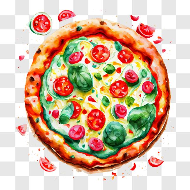 Download Colorful Pizza Tower with Fresh Ingredients PNG Online
