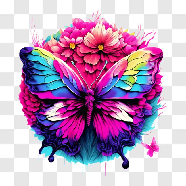 Download Colorful Butterfly with Flowers on Black Background PNGs ...