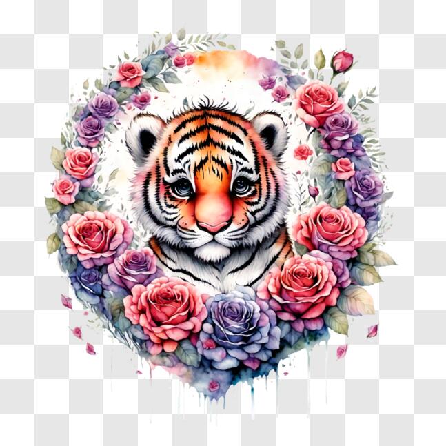 Download Tiger Love - Floral Tiger Art Print PNG Online - Creative Fabrica