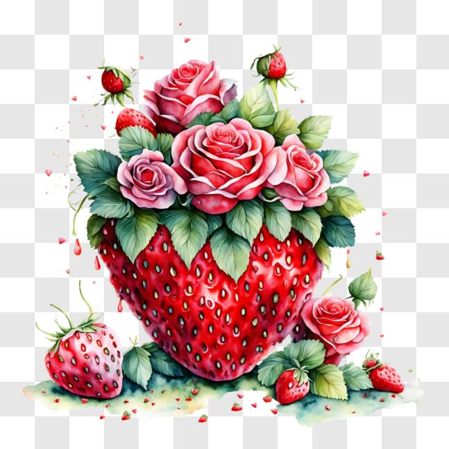 Download Heart-Shaped Strawberry Painting PNG Online - Creative Fabrica