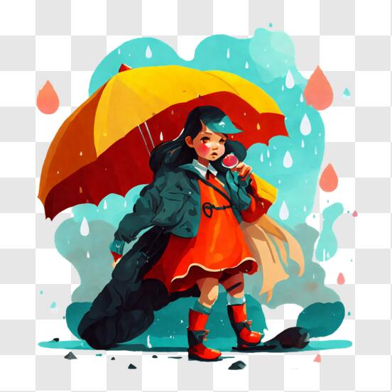 Descarga Niña disfrutando de la lluvia bajo un paraguas PNG En Línea -  Creative Fabrica
