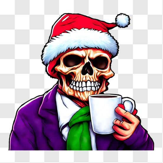 Scarica Scheletro con cappello di Babbo Natale e tazza da caffè - Immagine  di Halloween PNG Online - Creative Fabrica