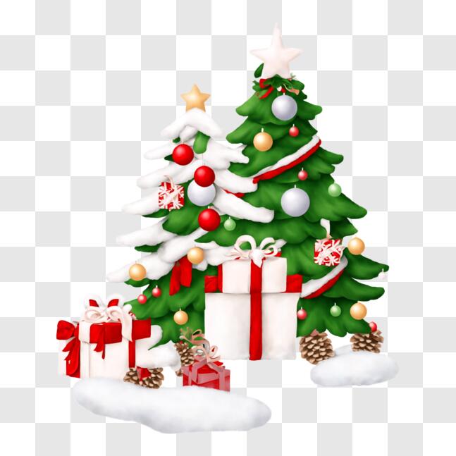 Download Snowy Christmas Tree with Gifts and Decorations PNG Online ...