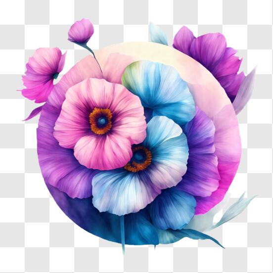 Scarica Cerchio con Fiori Rosa e Blu per Decorazione di Telefono, Tablet e  Casa PNG Online - Creative Fabrica