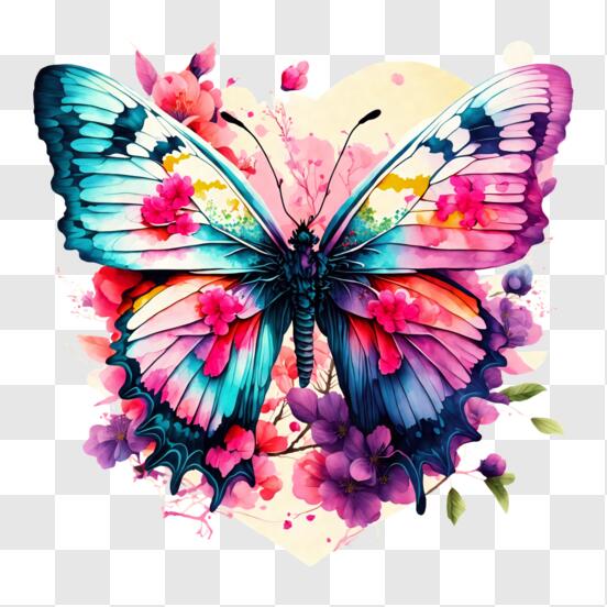 Télécharger Artwork de papillon et de cœur de fleur PNG En Ligne