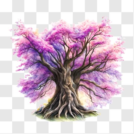 Scarica Grande Albero con Fiori Viola PNG Online - Creative Fabrica