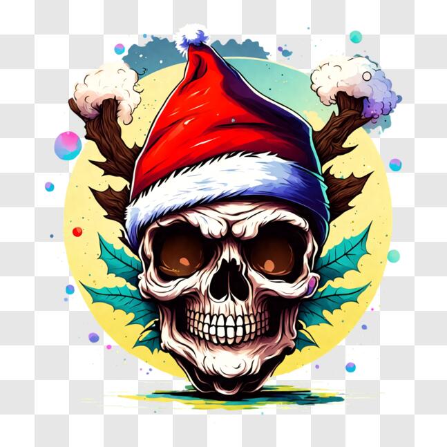 Scarica Colorato Teschio con Cappello di Babbo Natale e Corna di Renna  Artwork PNG Online - Creative Fabrica