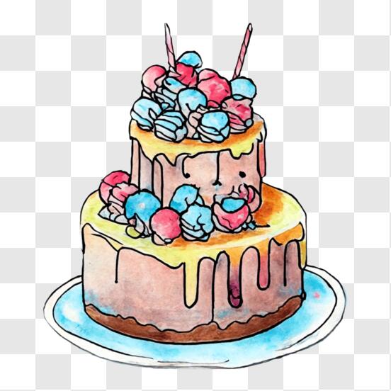 Télécharger Gâteau d'anniversaire coloré avec bougie allumée PNG