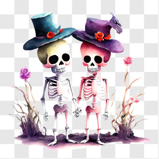 Download Spooky Halloween Skeletons in Playful Poses PNG Online - Creative  Fabrica