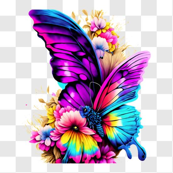 Download Vibrant Butterfly on Flower PNG Online - Creative Fabrica
