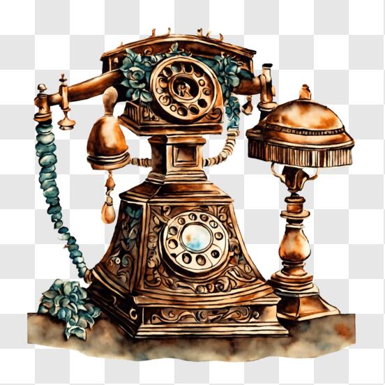 Download Vintage Gold Telephone - Retro Communication PNG Online - Creative  Fabrica