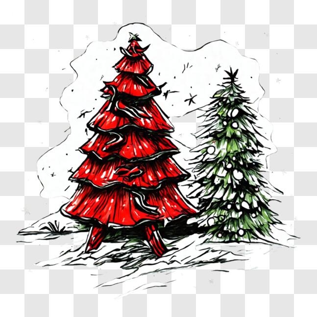 Download Festive Christmas Trees with Falling Snow PNG Online ...