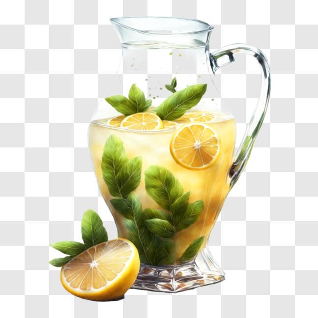 Lemonade Pitcher Jug With Lemons And Mint Leaf Icon Vector Stock