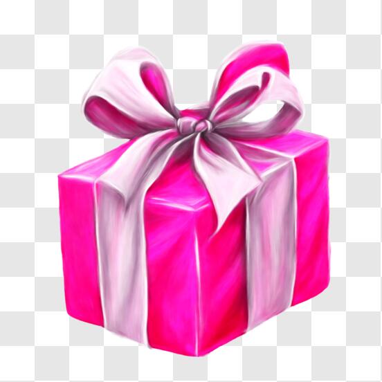 Descarga Abrir caja de regalo rosa con lazos plateados PNG En
