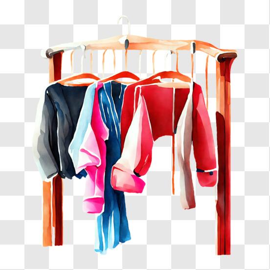 Desenhos animados roupas coloridas em cabides. conceito de moda.