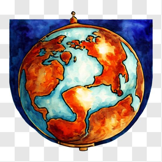 Télécharger Peinture à l'aquarelle de la Terre dessinée à la main sur un  globe ornemental PNG En Ligne - Creative Fabrica