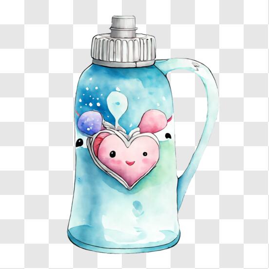 Download Adorable Blue Water Bottle with Heart-shaped Lid PNG Online -  Creative Fabrica