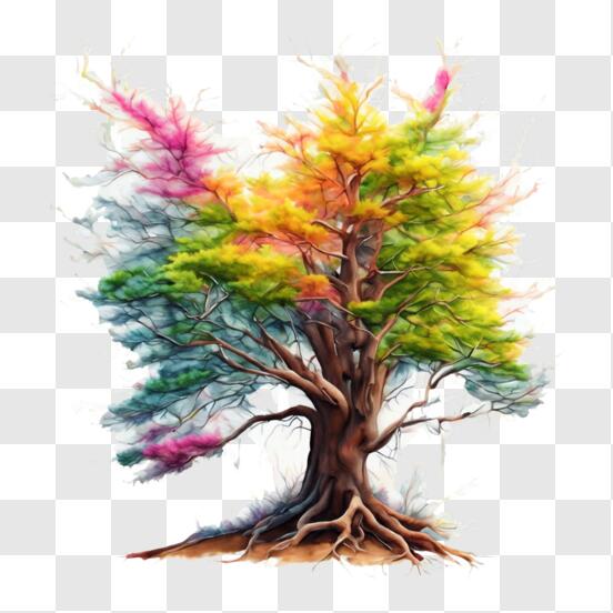 Scarica Albero Colorato su Sfondo Bianco PNG Online - Creative Fabrica