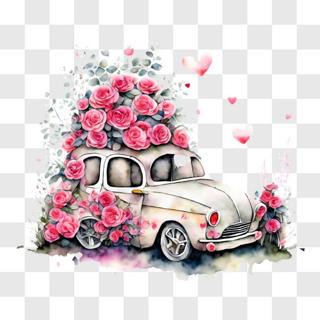 Download Beautifully Decorated Car with Pink Roses PNG Online ...