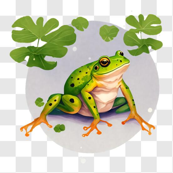Download Green Frog Sitting on Leaves PNG Online - Creative Fabrica