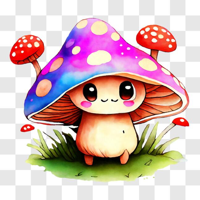 Download Cute Mushroom Cartoon Character in Nature PNG Online ...