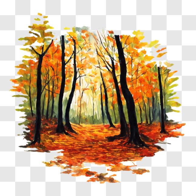 Download Autumn Forest Painting on Canvas or Paper PNG Online ...