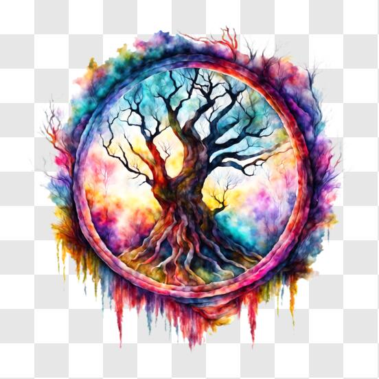 Download Abstract Art with Colorful Tree and Circle PNG Online - Creative  Fabrica