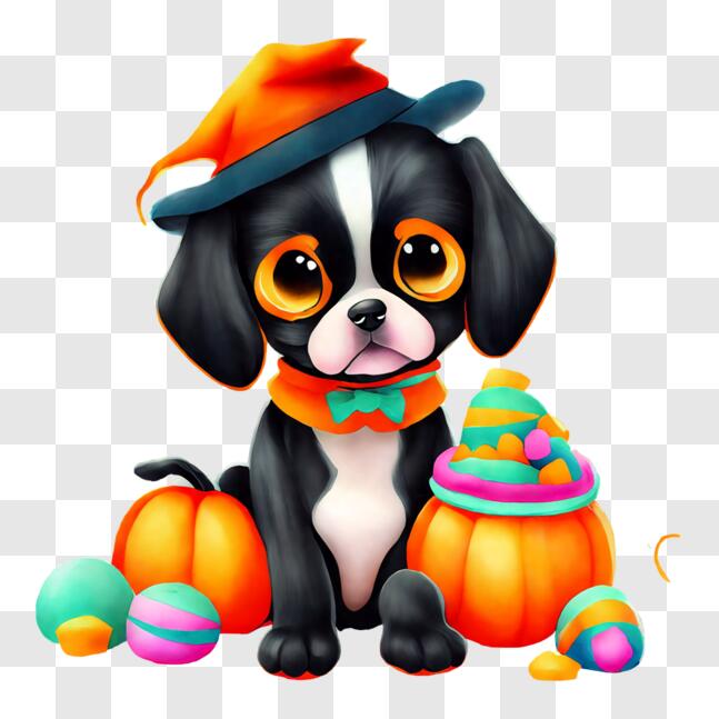 Download Black and White Dog Celebrating Halloween with Pumpkins and ...