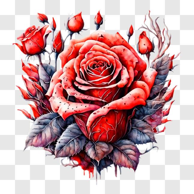 Télécharger Rose rouge avec des feuilles et des fleurs en arrière-plan