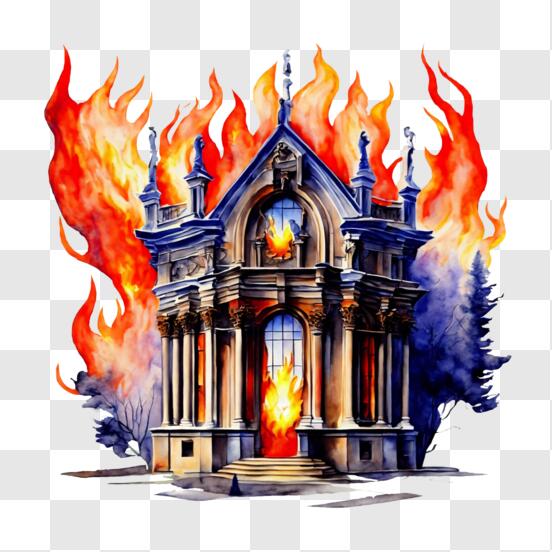Download Historical Illustration: Building on Fire PNG Online ...