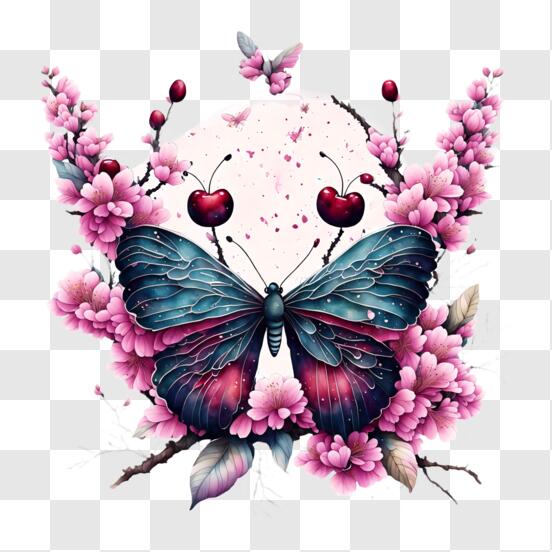 Télécharger Papillon sur des fleurs roses - Décoration artistique pour la  maison PNG En Ligne - Creative Fabrica