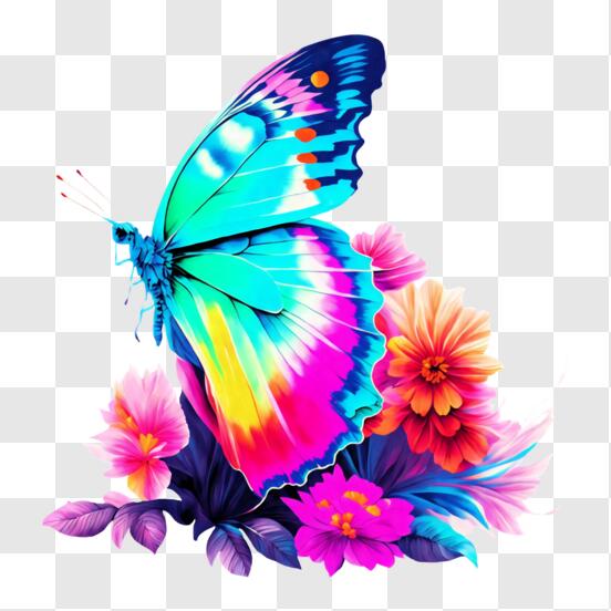 Download Vibrant Butterfly on Flower PNG Online - Creative Fabrica