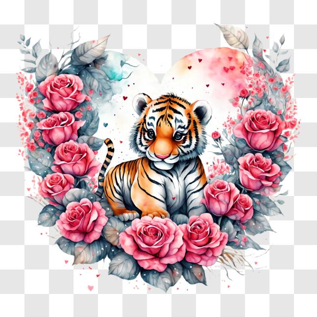 Download Beautiful Tiger Surrounded by Flowers PNG Online - Creative ...