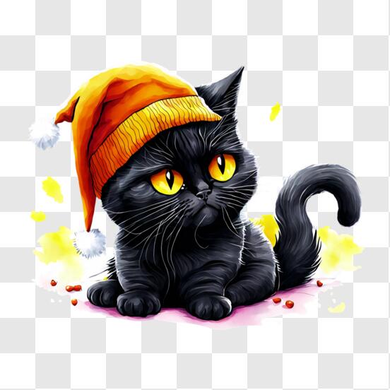 Scarica Adorabile Gatto Nero con Cappello di Babbo Natale PNG Online - Creative  Fabrica
