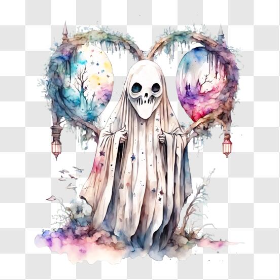 Scarica Pittura ad Acquerello di Fantasma con Palloncini PNG Online - Creative  Fabrica