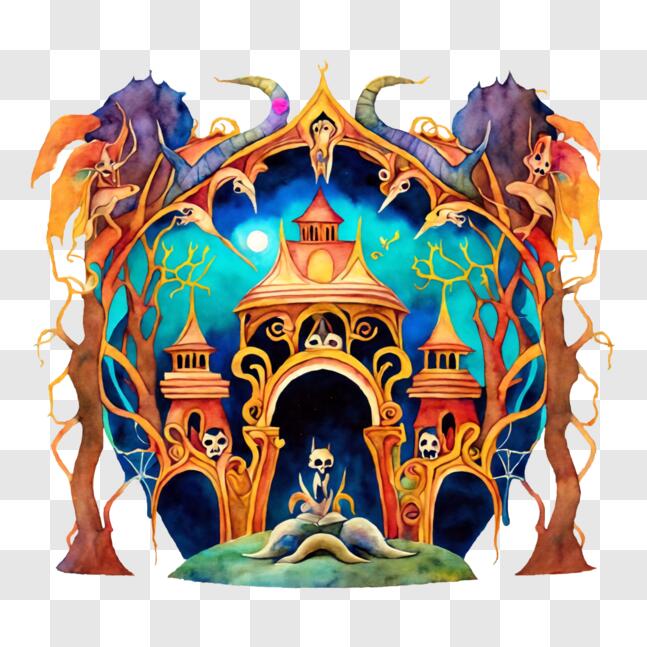 Download Fantasy Castle with Demons and Skulls PNG Online - Creative ...