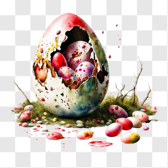 Baixe Galinha de desenho animado fofa com ovos de Páscoa coloridos