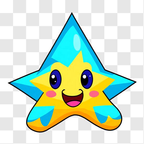 Baixe Estrela de desenho animado sorridente com olhos azuis PNG