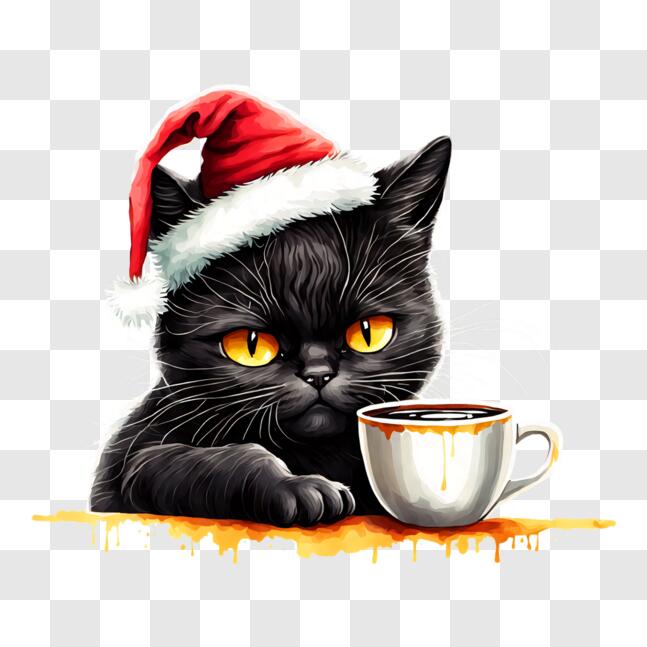 Download Merry Christmas with a Black Cat in Santa Hat PNG Online ...