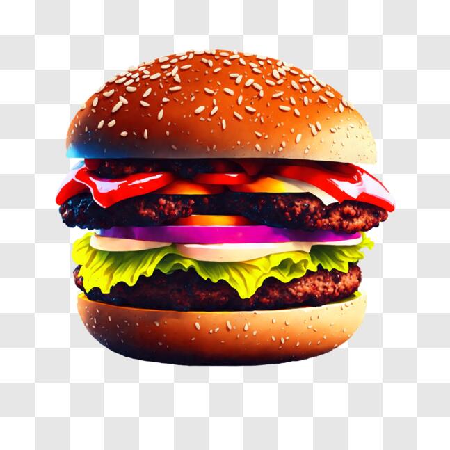 Download Tasty Burger with Various Toppings PNG Online - Creative