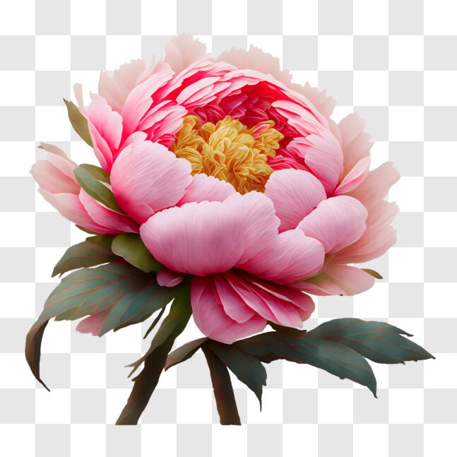 Download Beautiful Pink Peony Flower with Green Leaves PNG Online ...
