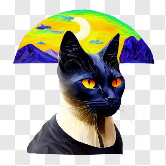 Descarga Gato Negro con Paraguas en la Cabeza PNG En Línea