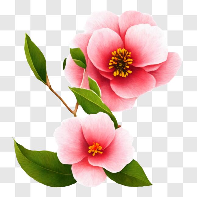 Descarga Hermosas Flores Rosadas con Hojas Verdes sobre Fondo Oscuro PNG En  Línea - Creative Fabrica